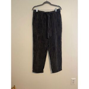 Lush Women's L Pants Striped Black/Gold Corduroy Pull-on Belted Artsy Comfy